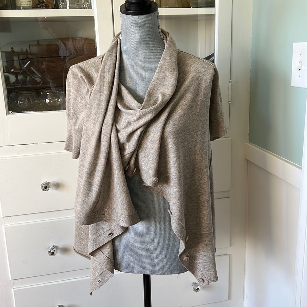 AllSaints tan convertible button wool silk unity cardigan sweater UK 12 US M 8